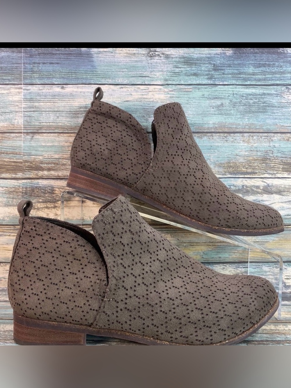 Dr Scholl's Rate Womens Green Fabric Ankle Boot Size 7M Perforated Zip Up Bootie